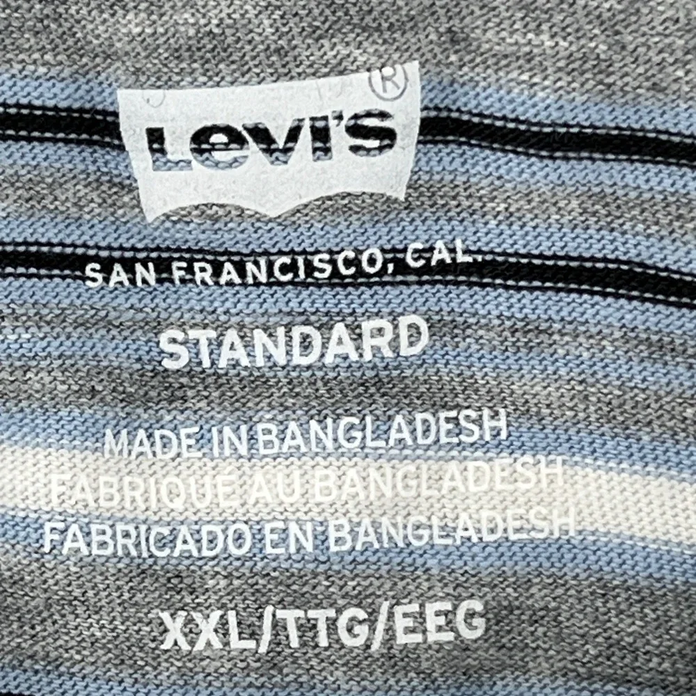 Levi's Pocket T-Shirt, Mens, XXL, Blue Grey, Striped Short Sleeve Crewneck